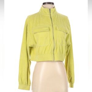 Cropped Corduroy Zip-Up Jacket - lime